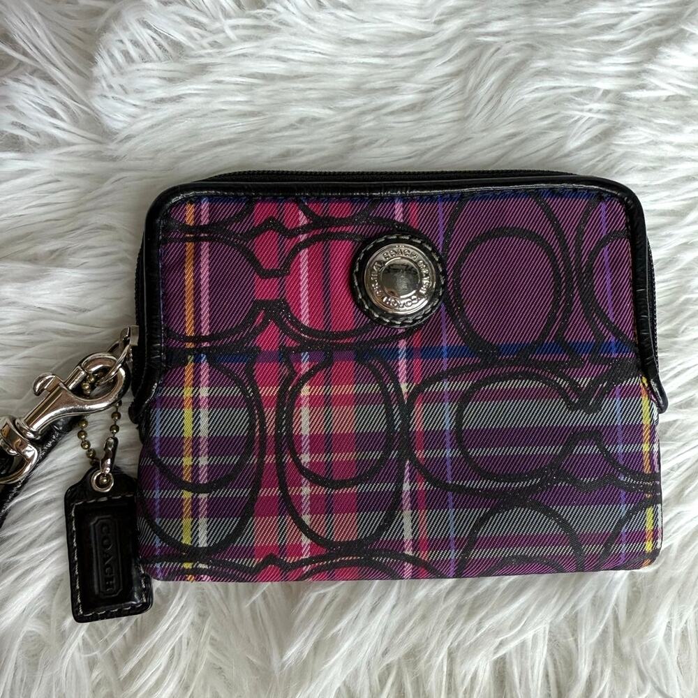 COACH y2k Signature Black and Hot Pink Canvas Wallet Wristlet